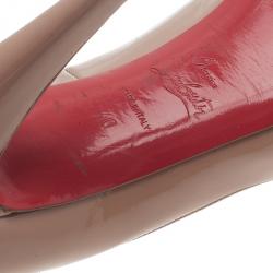 Pre Owned Christian Louboutin Nude Patent Very Prive Peep Toe Pumps Size 40