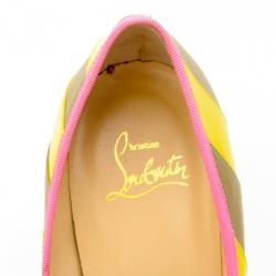 Pre Owned Christian Louboutin Yellow/Grey Striped Patent Leather Foraine 140mm Pumps Size 39