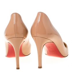 Pre Owned Christian Louboutin Beige Patent Leather Pigalle Pointed Toe Pumps Size 35