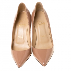 Pre Owned Christian Louboutin Beige Patent Leather Pigalle Pointed Toe Pumps Size 35