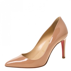 Pre Owned Christian Louboutin Beige Patent Leather Pigalle Pointed Toe Pumps Size 35
