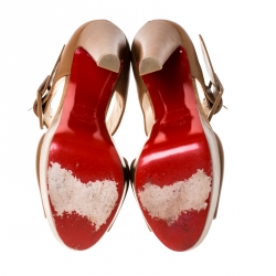 Pre Owned Christian Louboutin Brown Leather Haute Retenue Ankle Strap Platform Sandals Size 36