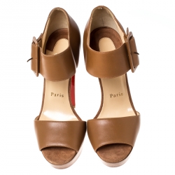 Pre Owned Christian Louboutin Brown Leather Haute Retenue Ankle Strap Platform Sandals Size 36