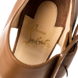 Pre Owned Christian Louboutin Brown Leather Haute Retenue Ankle Strap Platform Sandals Size 36