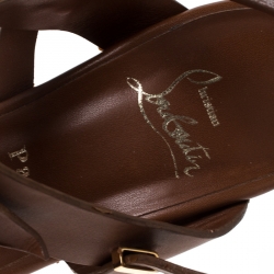 Pre Owned Christian Louboutin Tan Leather Bow Peep Toe Ankle Strap Sandals Size 39