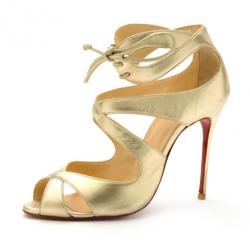 مملوكة مسبقًا Christian Louboutin Gold Leather Marechale 100mm Strappy Sandals Size 37
