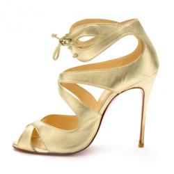 مملوكة مسبقًا Christian Louboutin Gold Leather Marechale 100mm Strappy Sandals Size 37