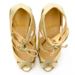 مملوكة مسبقًا Christian Louboutin Gold Leather Marechale 100mm Strappy Sandals Size 37