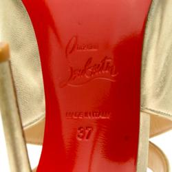 مملوكة مسبقًا Christian Louboutin Gold Leather Marechale 100mm Strappy Sandals Size 37