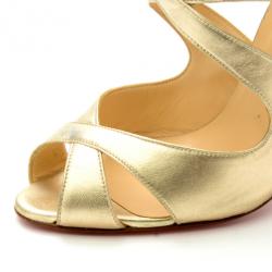 مملوكة مسبقًا Christian Louboutin Gold Leather Marechale 100mm Strappy Sandals Size 37