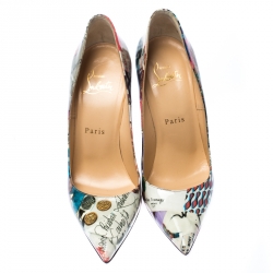 مملوكة مسبقًا Christian Louboutin Multicolore Printed Patent Leather Pointed Toe So Kate Pumps Size 37