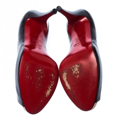 Pre Owned Christian Louboutin Brown/Black Patent Leather Hyper Prive Peep Toe Platform Pumps Size 38