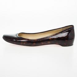 مملوكة مسبقًا Christian Louboutin Tortoise Shell Patent Square Toe Ballet Flats Size 40