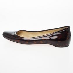 مملوكة مسب قًا Christian Louboutin Tortoise Shell Patent Square Toe Ballet Flats Size 40