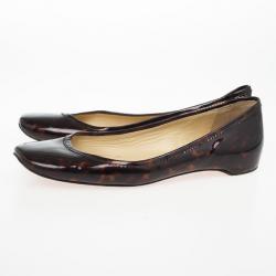 مملوكة مسبقًا Christian Louboutin Tortoise Shell Patent Square Toe Ballet Flats Size 40
