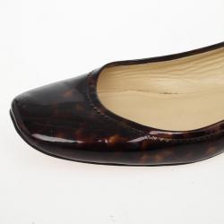 مملوكة مسبقًا Christian Louboutin Tortoise Shell Patent Square Toe Ballet Flats Size 40