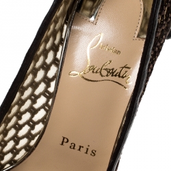 Pre Owned Christian Louboutin Black/Beige Spike Embellished Mesh and Leather Guni Pointed Toe Pumps Size 35.5