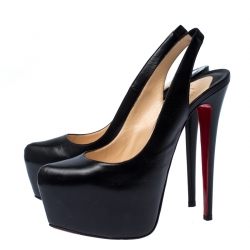 Pre Owned صندل كريستيان لوبوتان دافسلينغ فتحة كعب نعل سميك جلد أسود مقاس 40.5