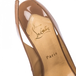 Pre Owned Christian Louboutin Beige Patent Leather Private Number Slingback Platform Peep Toe Sandals Size 38