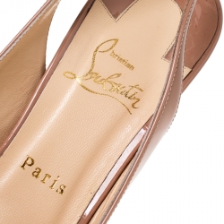 Pre Owned Christian Louboutin Beige Patent Leather Private Number Peep Toe Slingback Platform Sandals Size 40