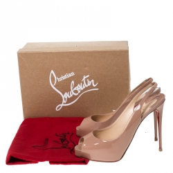 Pre Owned Christian Louboutin Beige Patent Leather Private Number Peep Toe Slingback Platform Sandals Size 40