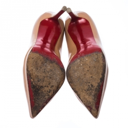 مملوكة مسبقًا Christian Louboutin Nude Beige Patent Leather Pigalle Plato Platform Pumps Size 41