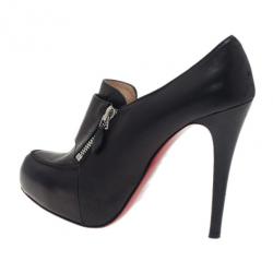 Pre Owned Christian Louboutin Black Leather Lapano Loafer Ankle Booties Size 39