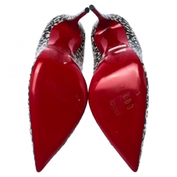 Pre Owned حذاء كعب عالي كريستيان لوبوتان سو كيت مقدمة مدببة جلد ثعبان أسود و أبيض مقاس 39.5