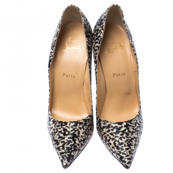 Pre Owned حذاء كعب عالي كريستيان لوبوتان سو كيت مقدمة مدببة جلد ثعبان أسود و أبيض مقاس 39.5