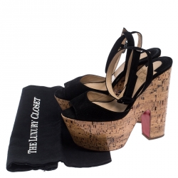 Pre Owned Christian Louboutin Black Suede Super Dombasle 160mm Wedge Sandals Size 37.5