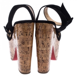 Pre Owned Christian Louboutin Black Suede Super Dombasle 160mm Wedge Sandals Size 37.5
