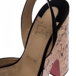 Pre Owned Christian Louboutin Black Suede Super Dombasle 160mm Wedge Sandals Size 37.5