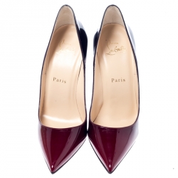 Pre Owned حذاء كعب عالي كريستيان لوبوتان بيغال فوليز مقدمة مدببة جلد اومبري لامع أسود و أحمر مقاس 37.5