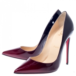 Pre Owned حذاء كعب عالي كريستيان لوبوتان بيغال فوليز مقدمة مدببة جلد اومبري لامع أسود و أحمر مقاس 37.5