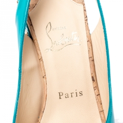 Pre Owned Christian Louboutin Green Patent Leather Monico Slingback Cork Wedges Size 38