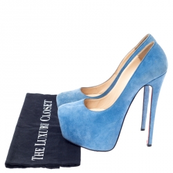 Pre Owned Christian Louboutin Blue Suede Daffodile Platform Pumps Size 36