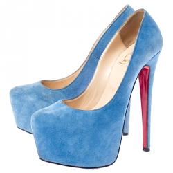 Pre Owned Christian Louboutin Blue Suede Daffodile Platform Pumps Size 36