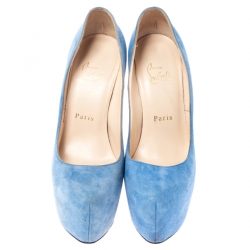 Pre Owned Christian Louboutin Blue Suede Daffodile Platform Pumps Size 36