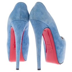 Pre Owned Christian Louboutin Blue Suede Daffodile Platform Pumps Size 36