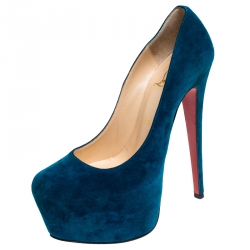 Pre Owned Christian Louboutin Blue Suede Daffodile Platform Pumps Size 37