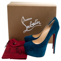 Pre Owned Christian Louboutin Blue Suede Daffodile Platform Pumps Size 37