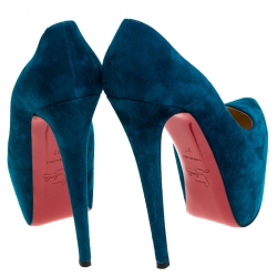 Pre Owned Christian Louboutin Blue Suede Daffodile Platform Pumps Size 37