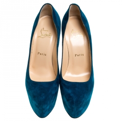 Pre Owned Christian Louboutin Blue Suede Daffodile Platform Pumps Size 37