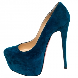 Pre Owned Christian Louboutin Blue Suede Daffodile Platform Pumps Size 37