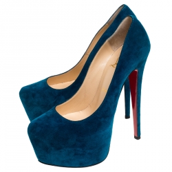 Pre Owned Christian Louboutin Blue Suede Daffodile Platform Pumps Size 37