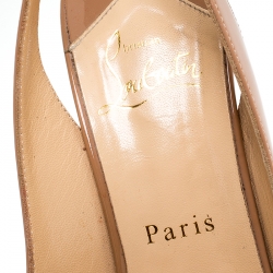 Pre Owned Christian Louboutin Beige Patent Leather Lady Peep Toe Slingback Platform Sandals Size 37