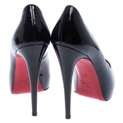 Pre Owned Christian Louboutin Black Patent Leather Hyper Prive Peep Toe Platform Pumps Size 39