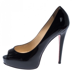 Pre Owned Christian Louboutin Black Patent Leather Hyper Prive Peep Toe Platform Pumps Size 39
