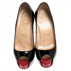 مملوكة مسبقًا Christian Louboutin Black Patent Leather New Very Prive Peep Toe Platform Size 38