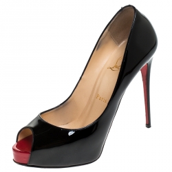 مملوكة مسبقًا Christian Louboutin Black Patent Leather New Very Prive Peep Toe Platform Size 38